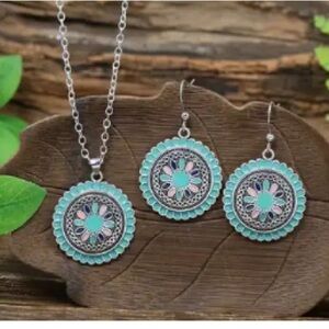 Turquoise and Silver Floral Jewelry Set